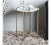 chatham large round metal end table with glass top in gold
