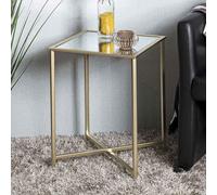 chatham large square metal end table with glass top in gold