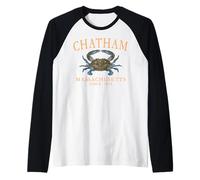 Chatham Massachusetts Crab Town Since 1656 Orange Letters Raglan Baseball Tee