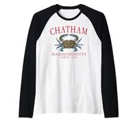 Chatham Massachusetts Crab Town Since 1656 Red Letters Raglan Baseball Tee