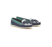 Chatham Pulau Women's Premium Leather Tassel Loafers, Teal/Navy/White, 4