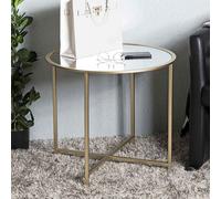chatham small round metal end table with glass top in gold