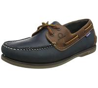 Chatham Mens Whitstable Leather Lace Up Boat Shoes NavyTan in Blue, Size 7 | Charlies