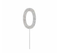 Chatonshen Alloy Rhinestone Cake Topper Decoration Number Pick Party Supply Milestone Keepsake Elegant Finish Suitable for Birthday Special Occasion, Silver, Alloy Number 0