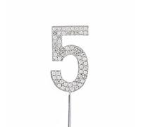Chatonshen Alloy Rhinestone Cake Topper Decoration Number Pick Party Supply Milestone Keepsake Elegant Finish Suitable for Birthday Special Occasion, Silver, Alloy Number 5