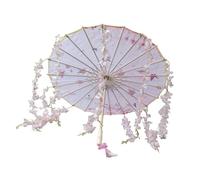 Chatonshen Chinese Parasol Traditional Oiled Paper Umbrella Classical Dance Umbrella Handmade Oriental Parasol with Petal Tassel Ornament Suitable for Stage, Pink