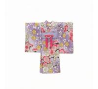 Chatonshen Doll Kimono Robe Mini Garment Wrap Front Wide Sleeves Long Skirt Obi Sash Decorative Tassels Woven Texture suitable for display shelves doll , Pink Purple Flower Kimono