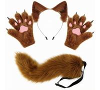 Chatonshen Ear Headband Costume Set Animal Claw Details Adjustable Strap Suitable for Photo Prop Party Dress, Brown