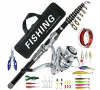Chatonshen Fishing Gear Combo Multi Section Carbon Fiber Telescopic Rod Reel Portable Tackle Set With Lures And Hooks Smooth 5.2 Suitable for beginners travel rivers lakes sea fishing, 270CM