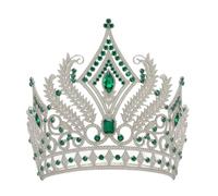 Chatonshen Women Crown Headwear Rhinestone Crown Tiara Circlet Alloy Zinc With Leaf Scrolls And Secure Adjustable Inner Band Suitable for proms style celebrations studio portraits, White K-Green
