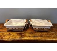Chattels 2 x Wicker Storage Basket Hamper Bread Kitchen Fruit Willow Tray Wooden Handles Removable Washable Lining Round or Square or Rectangle Set of Two (Square x 2)