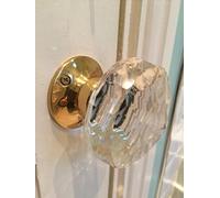 Chattels Beautiful Pair of Large Clear Diamond Shaped Real Glass Brass Mortice Door Knobs Pull Handles,Vintage, FRS-PL