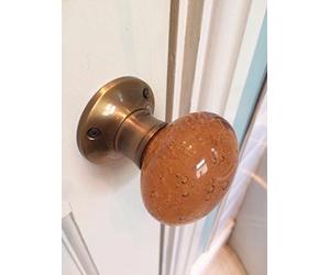 Chattels Beautiful Pair of Large Contemporary/Retro Round Amber Smooth Bubble Glass Antique Bronze Brass Mortice Door Knobs/Handles BDK-A-AB
