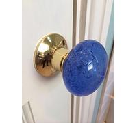 Chattels Beautiful Pair of Large Contemporary/Retro Round Blue Smooth Bubble Glass Brass Mortice Door Knobs/Handles PL