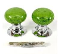 Chattels Beautiful Pair of Large Green/Sage Contemporary/Retro Round Smooth Bubble Glass Chrome Mortice Door Knobs/Handles