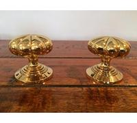 Chattels Stunning Pair of Large Mortice Flower Door Knobs in Solid Brass Handles KLN-PL
