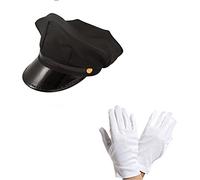 Chauffeur Cap Limo Taxi Driver Hat and White Gloves Fancy Dress Kit by Blue Planet Online