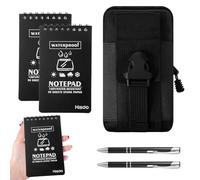 ChauLanBow Waterproof Notebook and Pen Set, 3 Pack Mini Waterproof Notepad with 2 Tactical Pens & Waist Pouch, Black Pocket Notepad 5x3in, Reporters Notebook Spiral for Outdoor Hiking Camping Office