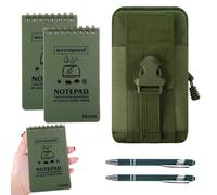 ChauLanBow Waterproof Notebook and Pen Set, 3 Pack Mini Waterproof Notepad with 2 Tactical Pens & Waist Pouch, Green Pocket Notepad 5x3in, Reporters Notebook Spiral for Outdoor Hiking Camping Office