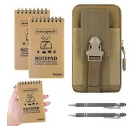 ChauLanBow Waterproof Notebook and Pen Set, 3 Pack Mini Waterproof Notepad with 2 Tactical Pens & Waist Pouch, Brown Pocket Notepad 5x3in, Reporters Notebook Spiral for Outdoor Hiking Camping Office