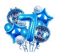 Chaungfu 11pcs Foil Balloons, 7th Birthday Party Supplies, Blue, Balloons, Kids, Children, Unisex-Kids