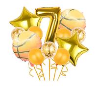 Chaungfu 12 Pcs Basketball Theme Balloons, Gold Confetti & Star Foil Balloons, '7' Number Balloon, 13 Pieces Set for Basketball Sports Theme Parties, Kids & Adults