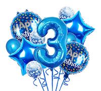 Chaungfu Balloons, 11 pcs Foil Balloons 3 Year Old for 3st Birthday Party Supplies Decoration, Confetti Balloon Kids Years (3th, Blue)