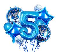 Chaungfu Balloons, 11 pcs Foil Balloons 5 Year Old for 5st Birthday Party Supplies Decoration, Confetti Balloon Kids Years (5th, Blue)