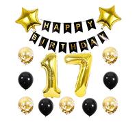 Chaungfu17 Birthday Party Supplies Gold Number 17 Foil Balloon Happy Birthday Banner Kit 17th Birthday Decoration Black Gold Latex Confetti Balloon Foil Star Balloon Great Gift for Girls Boys Birthday