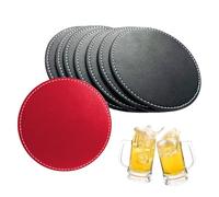 ChAusa 10 Pcs Leather Coasters 4in/10cm Dual Sided Faux Soft Leather Coaster Round Drink Non Slip Anti-Heat Cup Mats for Coffee Beer Mug Wine Glass Bottle (Black/Red)