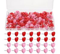 ChAusa 100 pcs Creative Heart-Shaped Drawing Push Pins, Pink and Red Cork Board Pins, Cute Notice Board Pin for Bulletin Board in Home School Office and Hanging Notes Use