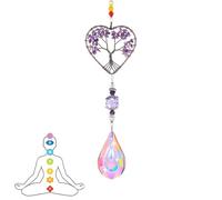 ChAusa 13inch Amethyst Sun Catchers 7 Chakra Healing Crystal Life Tree Suncatcher Spiritual Gifts for Women Rainbow Makers Glass Crystal Stone for Windows Home Garden Decor