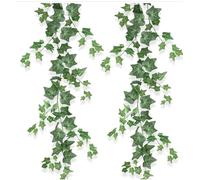 ChAusa 2 Pcs Artificial Ivy Garland 6.5 FT Fake Ivy Garland Decorations Odorless Silk Hanging Fake Vines UV Resistant Green Leaves Fake Plants for Indoor Outdoors Wedding Arch Wall Decor(Green)