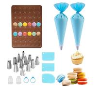ChAusa 48 Hole Macaron Silicone Baking Mat with 2 Piping Bags and 12 Nozzles Macaron Cake Mold Non-Stick Kitchen Silicone Mat for Making Macarons, Chocolate, Ice Cubes and Other Foods