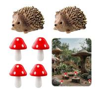ChAusa 6Pcs Hedgehog Decorative Garden Resin,2 Hedgehogs and 4 Mushrooms Mini Garden Decoration,Resin Fairy Garden Accessories Waterproof for Outdoor Figures Miniatures Animal Figure Ornament
