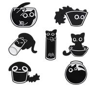 ChAusa 7 Pcs Black Cat Enamel Pins Cute Cartoon Brooch Pins Novel Enamel Brooches Lapel Pins Animal Decorative Badge for Jacket Hats Backpacks Bags Fits Men Women Boys and Girls