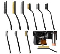 ChAusa 9 Pcs Wire Brush Set 6.7/7/9 Inches Metal Rust Remover Brushes Handy Steel,Nylon,Brass Brush Set for Cleaning Paint,Rust,Dirt with Curved Handle(Gold,Sliver,Black)