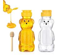 ChAusa Bear Honey Dispenser with Honey Sticks Transparent Squeeze Bottle Honey Jars with Hinged Lid Honey Bear Containers for Storing and Dispensing (350ml)