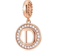 CHAWIN Initial D Letter Charms, Alphabet Rose Gold, Authentic 925 Sterling Silver Charms fit Pandora Charm Bracelets, Necklace, Circle Dangle Gift for Women, Girls, Sparkling Clear Stones