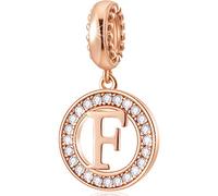 CHAWIN Initial F Letter Charms, Alphabet Rose Gold, Authentic 925 Sterling Silver Charms fit Pandora Charm Bracelets, Necklace, Circle Dangle Gift for Women, Girls, Sparkling Clear Stones