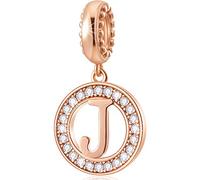 CHAWIN Initial J Letter Charms, Alphabet Rose Gold, Authentic 925 Sterling Silver Charms fit Pandora Charm Bracelets, Necklace, Circle Dangle Gift for Women, Girls, Sparkling Clear Stones