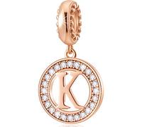 CHAWIN Initial K Letter Charms, Alphabet Rose Gold, Authentic 925 Sterling Silver Charms fit Pandora Charm Bracelets, Necklace, Circle Dangle Gift for Women, Girls, Sparkling Clear Stones