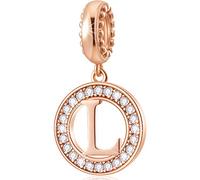 CHAWIN Initial L Letter Charms, Alphabet Rose Gold, Authentic 925 Sterling Silver Charms fit Pandora Charm Bracelets, Necklace, Circle Dangle Gift for Women, Girls, Sparkling Clear Stones