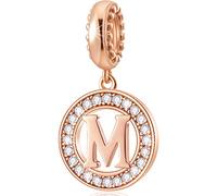 CHAWIN Initial M Letter Charms, Alphabet Rose Gold, Authentic 925 Sterling Silver Charms fit Pandora Charm Bracelets, Necklace, Circle Dangle Gift for Women, Girls, Sparkling Clear Stones