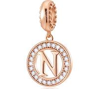 CHAWIN Initial N Letter Charms, Alphabet Rose Gold, Authentic 925 Sterling Silver Charms fit Pandora Charm Bracelets, Necklace, Circle Dangle Gift for Women, Girls, Sparkling Clear Stones