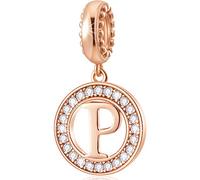 CHAWIN Initial P Letter Charms, Alphabet Rose Gold, Authentic 925 Sterling Silver Charms fit Pandora Charm Bracelets, Necklace, Circle Dangle Gift for Women, Girls, Sparkling Clear Stones