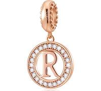 CHAWIN Initial R Letter Charms, Alphabet Rose Gold, Authentic 925 Sterling Silver Charms fit Pandora Charm Bracelets, Necklace, Circle Dangle Gift for Women, Girls, Sparkling Clear Stones