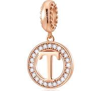 CHAWIN Initial T Letter Charms, Alphabet Rose Gold Authentic 925 Sterling Silver Charms fit Pandora Charm Bracelets, Necklace, Circle Dangle Gift for Women, Girls, Sparkling Clear Stones