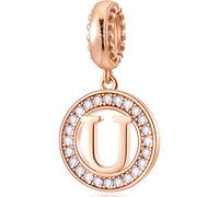 CHAWIN Initial U Letter Charms, Alphabet Rose Gold, Authentic 925 Sterling Silver Charms fit Pandora Charm Bracelets, Necklace, Circle Dangle Gift for Women, Girls, Sparkling Clear Stones