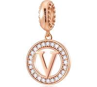 CHAWIN Initial V Letter Charms, Alphabet Rose Gold, Authentic 925 Sterling Silver Charms fit Pandora Charm Bracelets, Necklace, Circle Dangle Gift for Women, Girls, Sparkling Clear Stones